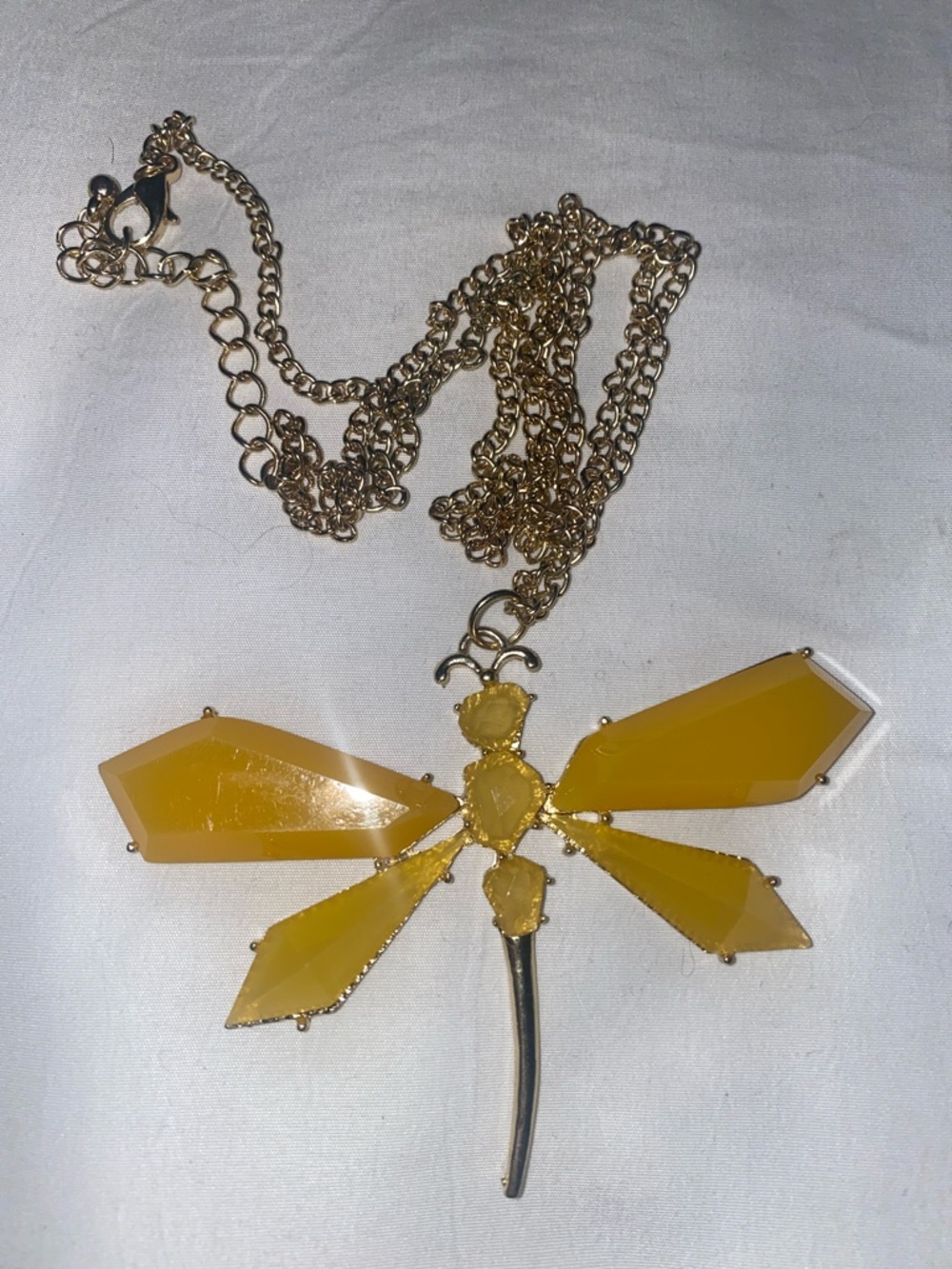 Gold-Tone Yellow Dragonfly Pendant Necklace - Women's Jewelry